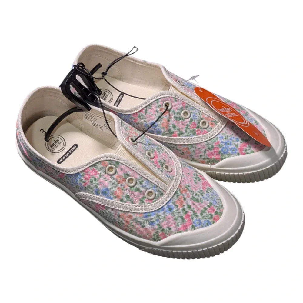 Wonder Nation Girls Floral Casual Plimsole Sneakers Shoes Size 3 NWT